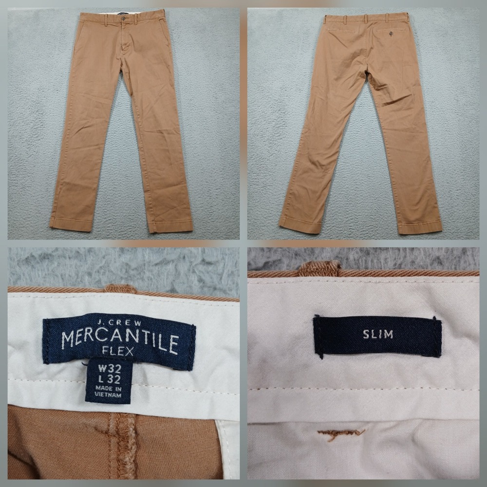 J.Crew Mercantile Mens Chino Pants 32x32 Khaki Slim Fit‎ Flex